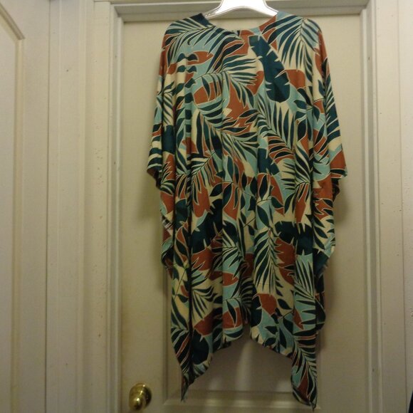ISAND PARADISE GODDESS TROPICAL FOLIAGE DRAPED DRESS CAFTAN 3 X - Picture 5 of 6